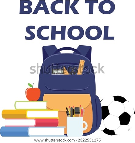 Back to School illustration with bag, isolated on white