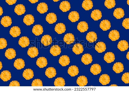orange pumpkin print top view on dark blue background. High quality photo