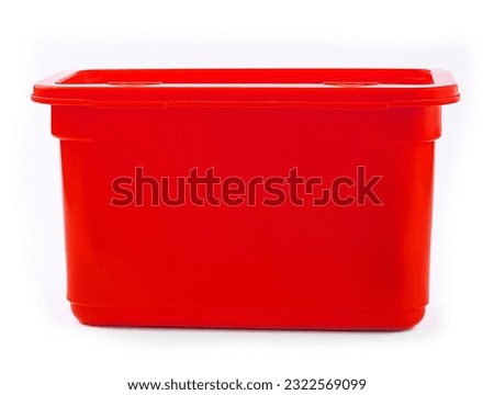 Plastic container with laundry powder isolated on white Royalty-Free Stock Photo #2322569099