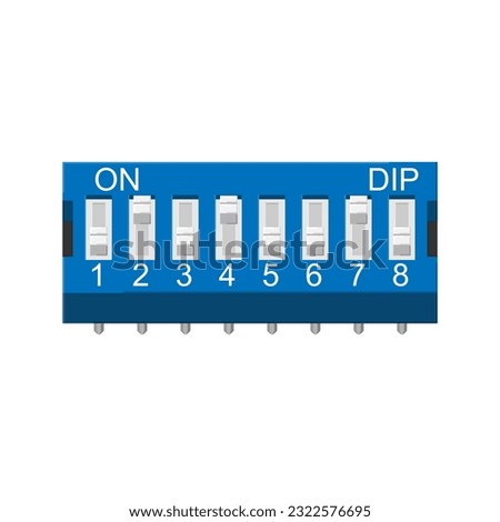 Vector illustration depicts a set of eight DIP switches, commonly utilized in electronic circuits for configuration and control purposes Royalty-Free Stock Photo #2322576695