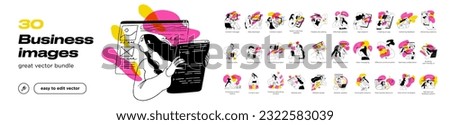 Business Concept illustrations. Mega set. Collection of scenes with men and women taking part in business activities. Vector illustration