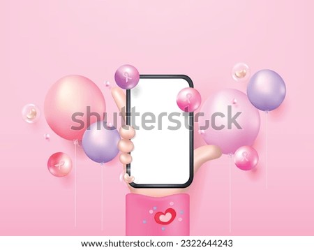 3d pink ribbon and balloon in the breast cancer awareness month.Breast cancer campaign on pink background. Social media and marketing concept. Vector 3D illustration