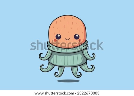 Cute octopus cartoon minimal vector