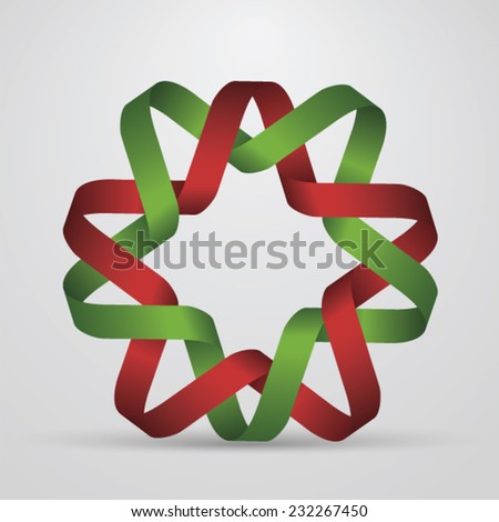 Red and green star made from ribbon