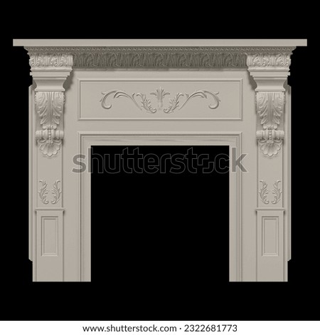 Gypsum fireplace isolated on dark background