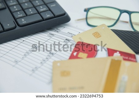 Credit card payment concept, financial reports Royalty-Free Stock Photo #2322694753
