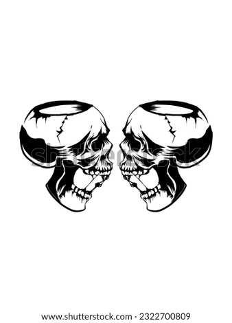 twin illustration of skull. On white background