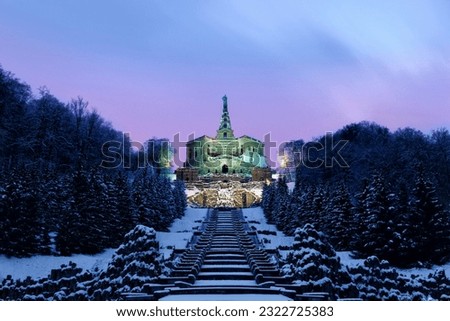Hercules is the most famous sight in Kassel, the picture shows Hercules in the snow at the blue hour