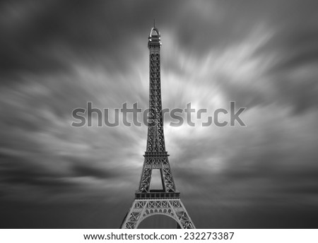 Eiffel tower and Clouds. Black and white.