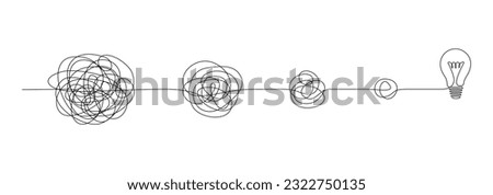 One continuous line drawing of way from chaotic to simplicity and lightbulb. Concept of problem solving and business solutions in simple linear style. Editable stroke. Doodle vector illustration Royalty-Free Stock Photo #2322750135