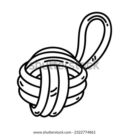 Dog toy vector icon. Rope ball for playing with a pet, training, fun. Black and white illustration. Simple doodle, sketch. Accessory for domestic animals. Isolated clipart for print, shop, vet clinic
