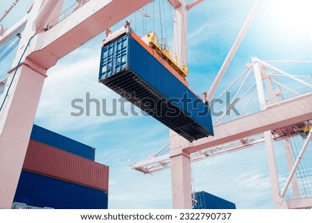 Business Logistics concept,Truck in container depot in import and export area at port,Container Cargo freight ship for Logistic Import Export  Royalty-Free Stock Photo #2322790737