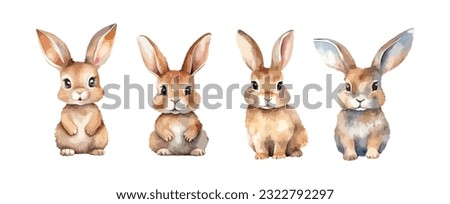 Set of rabbit or bunny watercolor isolated on white background. Vector illustration