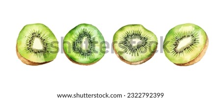 Set of kiwi watercolor isolated on white background. Healthy green fruit painting vector illustration Royalty-Free Stock Photo #2322792399