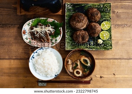 One soup, two dishes - stuffed shiitake mushrooms and pickled bonito tataki