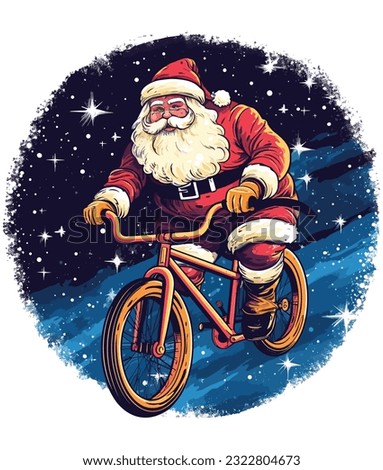 Vector christmas santa claus cycling in space  Royalty-Free Stock Photo #2322804673