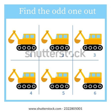 Find the odd one out. Logic puzzle for children. Kids activity sheet. Vector illustration of the excavator. Royalty-Free Stock Photo #2322805001