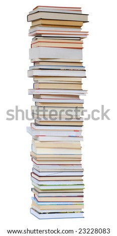 High books stack isolated on white background