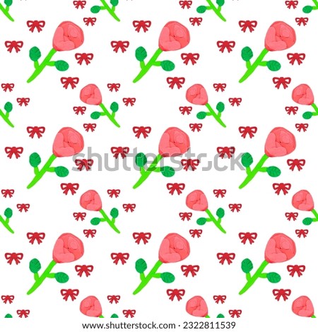 set of plasicine pink rose bouquet saemless wallpaper background plasticine concept love ,celebration , congratulation