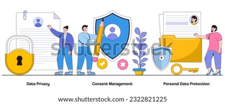 Data Privacy, Consent Management, Personal Data Protection Concept with Character. Privacy Compliance Abstract Vector Illustration Set. Consent Handling Metaphor. Royalty-Free Stock Photo #2322821225