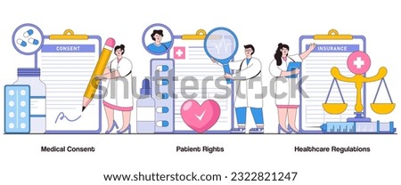 Medical Consent, Patient Rights, and Healthcare Regulations Concept with Character. Medical Ethics Abstract Vector Illustration Set. Informed Consent, Confidentiality Metaphor. Royalty-Free Stock Photo #2322821247