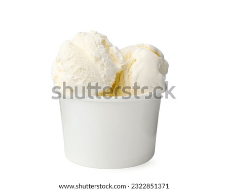 Delicious vanilla ice cream in paper cup isolated on white