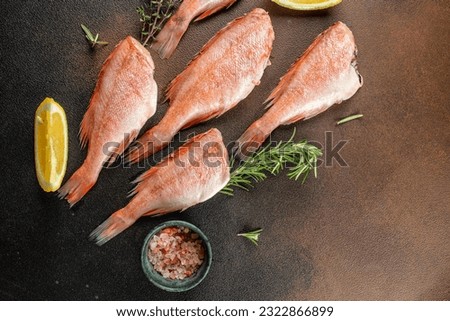 raw fish perch on a dark background. banner, menu, recipe place for text, top view,