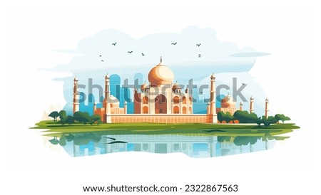 Around the world and traveling India , Taj mahal watercolor technic and Flat color conceptual in important Landmark and Builder use for promote and used to publicize tourism, post card ,Greeting card  Royalty-Free Stock Photo #2322867563