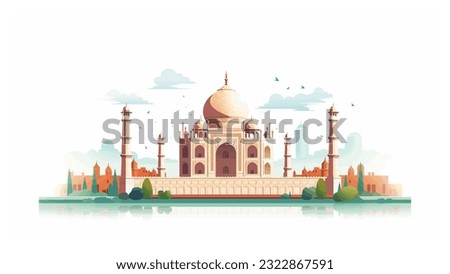 Around the world and traveling India , Taj mahal watercolor technic and Flat color conceptual in important Landmark and Builder use for promote and used to publicize tourism, post card ,Greeting card  Royalty-Free Stock Photo #2322867591