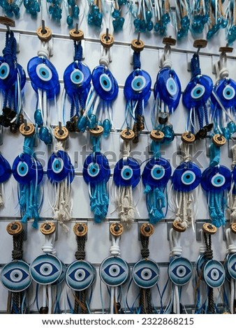 Monastiraki colorful souvenirs. The mystical 'Evil Eye,' also known as the 'nazar,' a protective amulet believed to ward off negative energies and the 'evil eye' curse. 