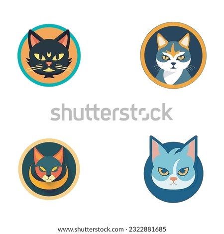 Set of cat icons in flat style. Vector illustration for your design