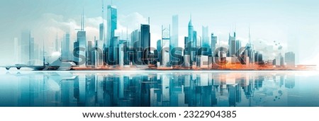Vector illustration of a futuristic city skyline as generate by artifical intelligence Royalty-Free Stock Photo #2322904385