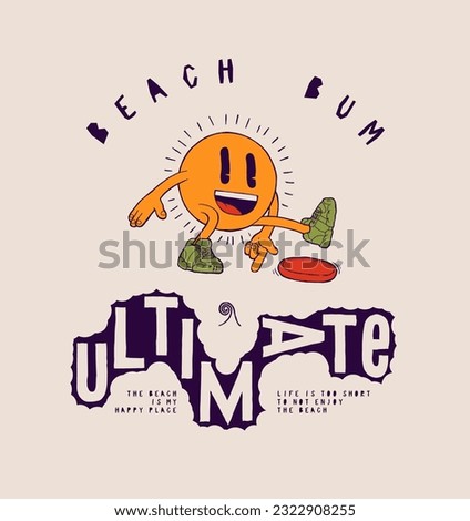 Ultimate sun. Beach bum sun character jumping and throwing ultimate.