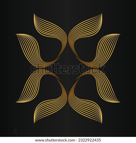 Abstract golden flower ornament on black background.