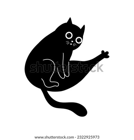 Funny Black Cat Illustration. Hand drawn kitten character 