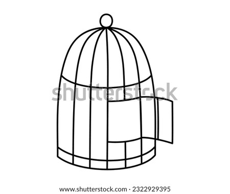 Hand drawn cute outline illustration of open cage. Flat vector release feelings and emotions in colored doodle style. Liberation, freedom concept sticker, icon or print. Isolated on white background. Royalty-Free Stock Photo #2322929395