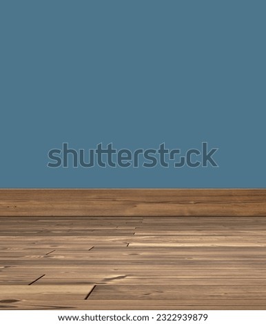 Colored wall and brown wooden floor, interior decoration