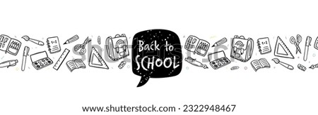 Cute hand drawn back to school seamless pattern, lovely school supplies, great for banners, wallpapers, wrapping - vector design Royalty-Free Stock Photo #2322948467