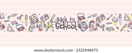 Cute hand drawn back to school seamless pattern, lovely school supplies, great for banners, wallpapers, wrapping - vector design Royalty-Free Stock Photo #2322948473