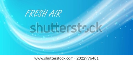 Fresh air flow, cold white wind effect, blowing mist, smoke or winter blizzard trail on blue background. Realistic 3d vector smoky stream motion, conditioner, aroma spray whirl, freezing vapor, fog Royalty-Free Stock Photo #2322996481