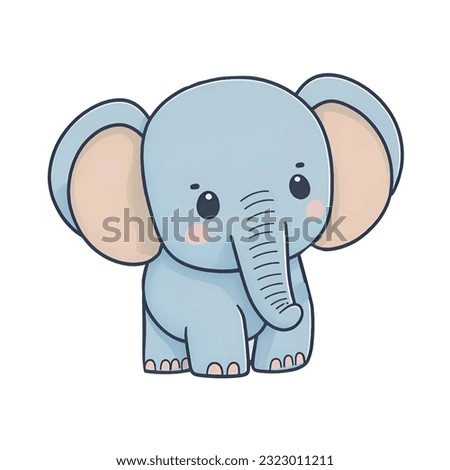 Vector illustration of cute cartoon elephant kawaii style animal, baby elephant character icon, graphic design isolated on white background
