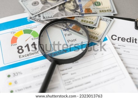 report credit score banking borrowing application risk form document loan business market concept - stock image Royalty-Free Stock Photo #2323013763