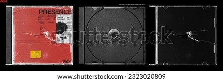 Cracked cd case mockup for album cover art ( translation : lorem ipsum a dummy text generator ) Royalty-Free Stock Photo #2323020809