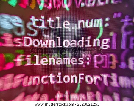 Abstract computer script  code. Programmer typing new lines of HTML code. Business Corporate Word Search Puzzle. Abstract screen of software. Software development