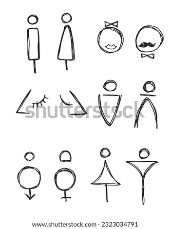 Woman and man sign illustration image. 
Hand drawn image artwork of male and female sign. 
Simple cute original logo.
Hand drawn vector illustration for posters, cards, t-shirts.