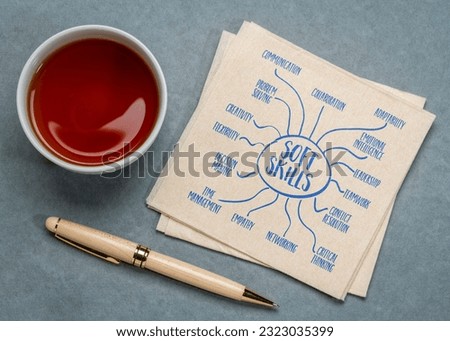 soft skills infographics or mind map sketch on a napkin, business, career and personal development concept Royalty-Free Stock Photo #2323035399