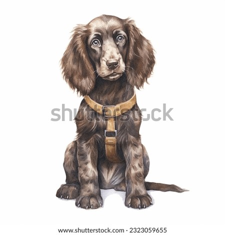 FIELD SPANIEL watercolor portrait painting illustrated dog puppy isolated on transparent white background