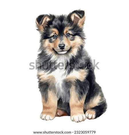 FINISH LAPPHUND watercolor portrait painting illustrated dog puppy isolated on transparent white background