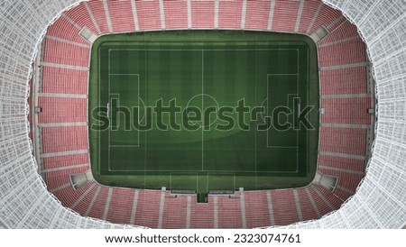 Empty Football green field symetric aerial shot from above