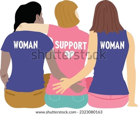 illustration of a group of women sitting together with the words woman support